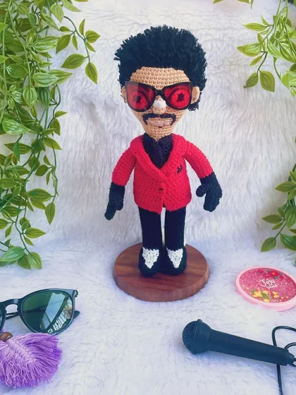 A replica doll of the music superstar, The Weeknd. This was a complex project, from his signature red jacket to his hairstyle and sunglasses, but I'm so proud of how this celebrity replica turned out.