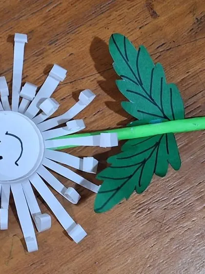 Every child goes home with something they've made themselves. This close-up shows a cheerful paper flower, a tangible result of the craft activity that followed one of our nature-themed stories.