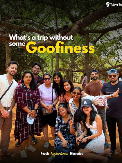 What is a trip without some goofiness? Our Pondicherry group, posing under a giant banyan tree, showing that travel is not just about seeing places, but also about having fun and being silly together.