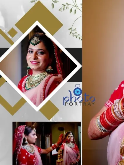 A classic album design for a Punjabi wedding, featuring multiple portraits of the bride in a modern, stylish layout.
