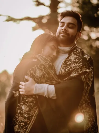 A golden hour pre-wedding shoot with Ankit and Shreya in the hills of Shimla. These sessions are all about capturing your connection in a relaxed setting. The warmth of the sunset and the comfort in their embrace tells a beautiful story of love.