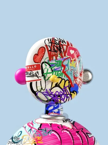 A collaboration on a designer 'Toy Face' art piece. I covered the surface in my signature tags and graffiti style, transforming a collectible figure into a canvas for urban expression.