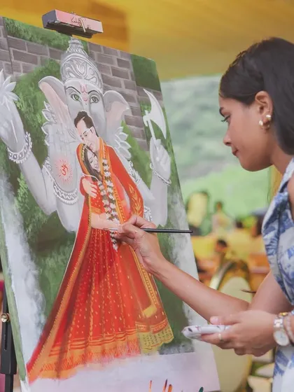 A unique and personal touch: a live artist painting the couple's wedding portrait during the ceremony, creating a timeless piece of art.