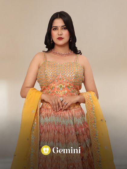 Gemini, your playful and vibrant nature is perfectly captured in this multi-colored lehenga. It's as versatile and fun as you are.