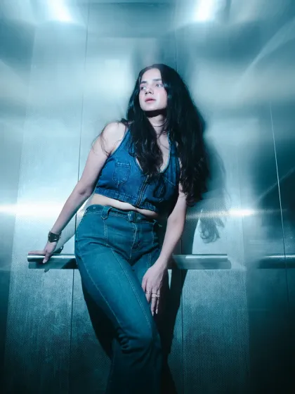 Who says you need a fancy studio? I styled this entire edgy denim-on-denim look for a shoot in a simple elevator. I love finding beauty in unexpected places and creating a moody, high-fashion aesthetic that makes a statement.