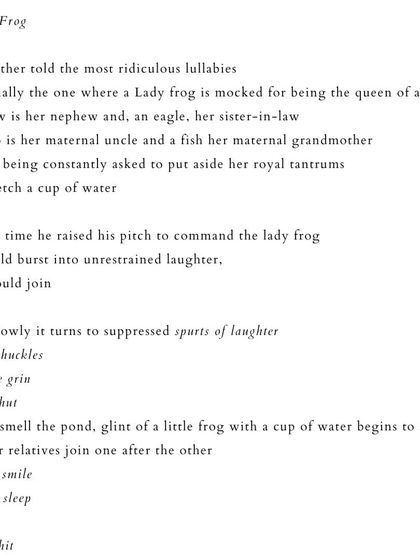 'Lady Frog'. A whimsical poem recalling a childhood lullaby from my father.