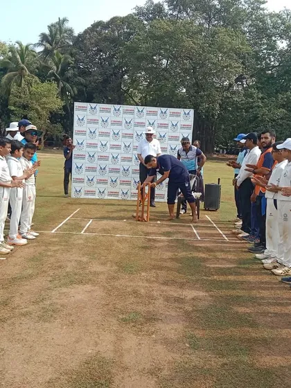 The two finalist teams line up for the inauguration of the Dream11 U-12 Cup at Oval Maidan.