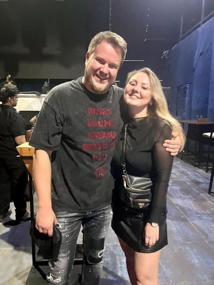 A photo with a fellow artist after my set at Prism, Hyderabad. The community and connections are one of the best parts of this industry.