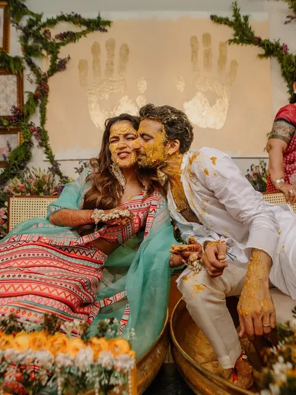 A wedding should be filled with moments of pure, uninhibited joy. This candid shot from a Haldi ceremony captures the fun and playful energy I love to foster. While I handle the logistics, you get to soak in every happy, messy, and beautiful moment with your loved ones.