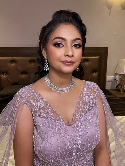 An angelic look for this beautiful engagement bride. She wanted a minimal yet classy glam, and this look with soft, shimmery eyes and a flawless base was the perfect fit.