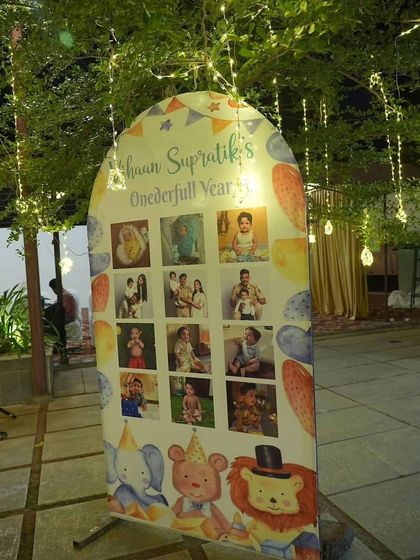 A 'Onederful Year' milestone board for Vihaan, designed to match his pastel carnival theme. It's a lovely way to celebrate his first year's journey.