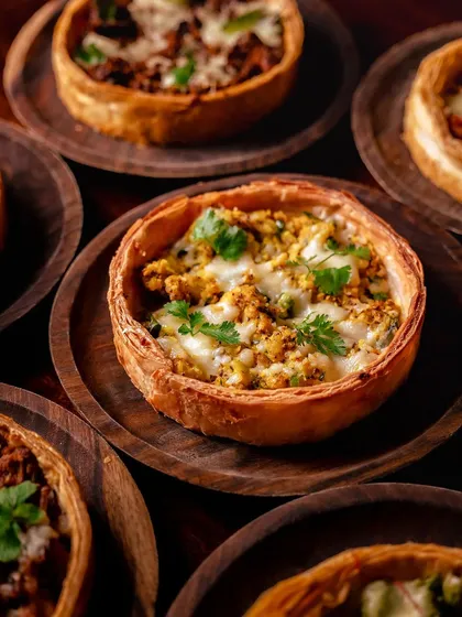 A close-up on a savory Puffizza, its cheesy topping and fresh herbs inviting you to take a bite.