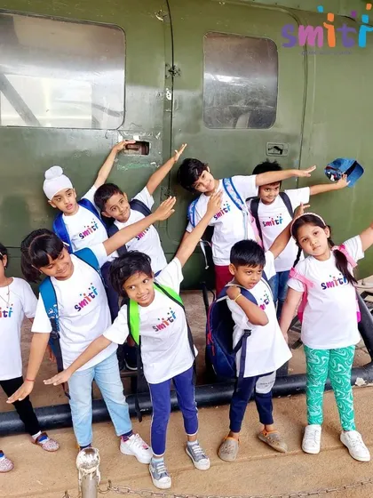Our little explorers strike a pose in front of a helicopter during their field trip to the Aerospace Museum. We believe learning extends far beyond classroom walls, with real-world excursions that spark curiosity and excitement.