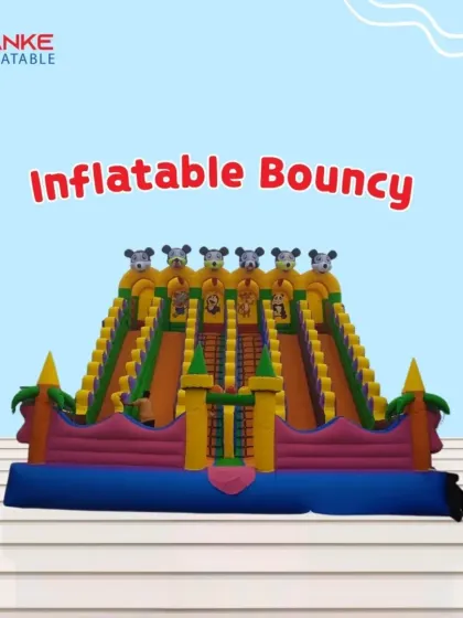 A graphic of our 5-lane bouncy slide. This shows the scale and how many children can play on it at the same time.
