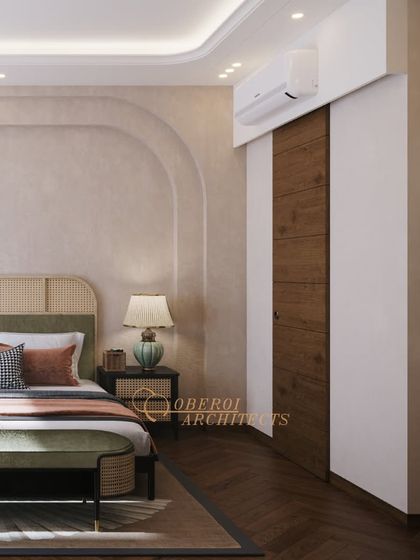 The sliding wooden door is a space-saving and stylish solution, revealing the attention to detail in every aspect of the design.