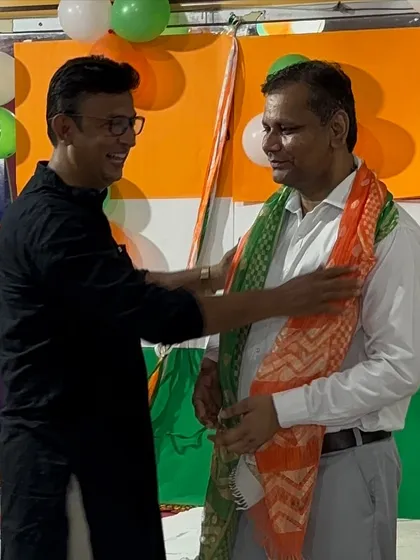 A moment of mutual respect and felicitation between our guests during the Independence Day function at our center.
