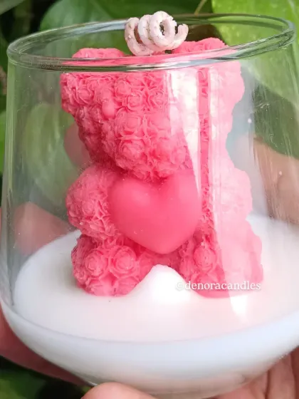 Another angle of the pink teddy bear jar candle.