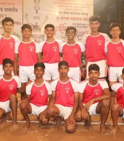 Our sub-junior team in their red and white jerseys, ready for a match.