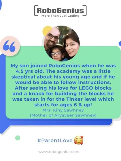 We understand that parents may wonder if their child is ready. This testimonial from Mrs. Kiny Sawhney, whose son joined at just 4.5 years old, speaks to how we nurture early passion for building and technology in a supportive environment.