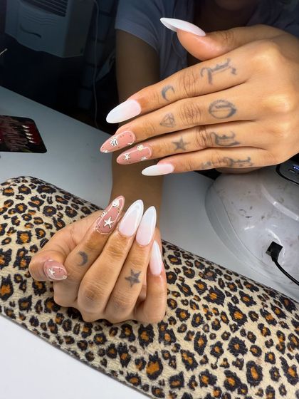 A dreamy French ombré with a touch of sparkle. I added some delicate star charms to this soft fade for a little bit of extra magic.