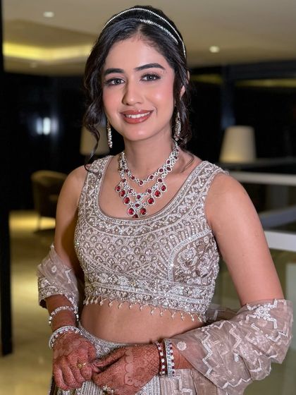 A happy and confident portrait of Serena, ready to dance the night away at her sangeet.