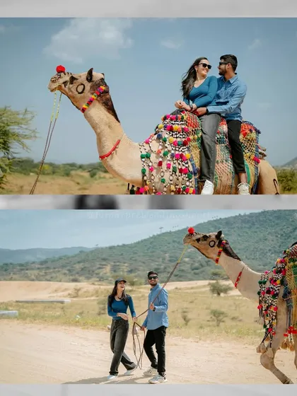 A fun camel ride for Sunil and Shalini, showcasing a classic Rajasthani experience in a casual and candid way.