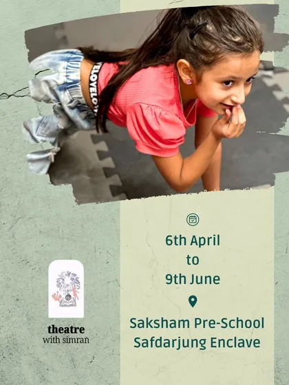 A young girl in our "Yarntellers" program, crawling with focus and determination during a rehearsal.