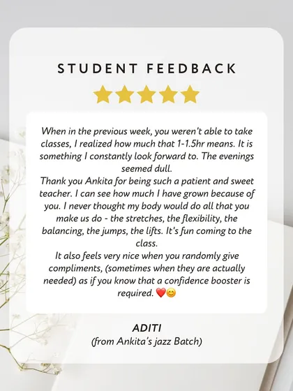 "Thank you Ankita for being such a patient and sweet teacher." We love hearing feedback from our students. It's a joy to know our classes become something they look forward to every week.