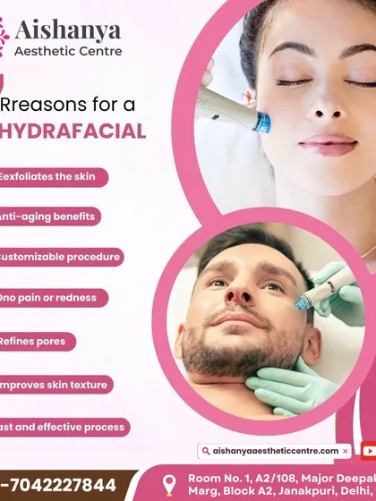 This graphic lists seven great reasons to get a HydraFacial. It exfoliates, has anti-aging benefits, is customizable, painless, refines pores, and is a fast and effective way to improve your skin texture.