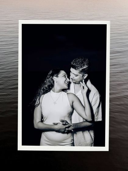 A creative, framed black and white portrait of Eden and Snyder. This stylized edit adds an artistic and modern touch to their pre-wedding photos.