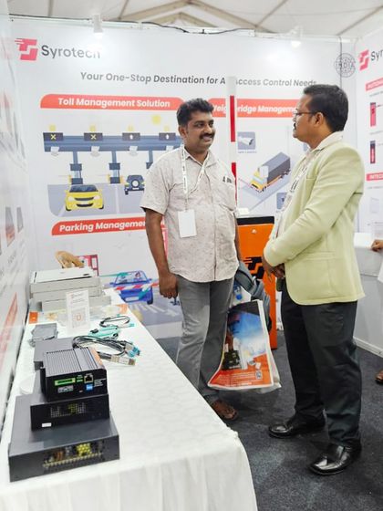 A snapshot from our booth at the Autosec Expo, where we displayed our access control hardware. Our expert is explaining the technical specifications of our toll and weighbridge management systems.