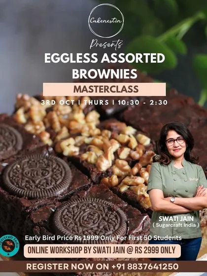 Our Eggless Assorted Brownies Masterclass is one of our most popular workshops for a reason. We teach you how to bake for the huge eggless market, covering everything from fudgy and cakey textures to irresistible toppings like Oreo and walnut.