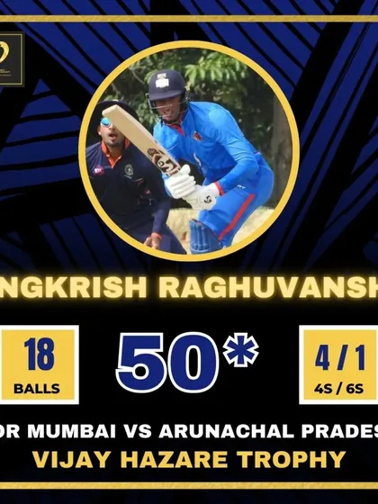 An explosive 18-ball half-century from Angkrish Raghuvanshi for Mumbai in the Vijay Hazare Trophy.