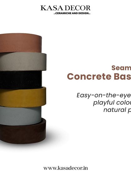 A stack of our seamless concrete basins, available in a variety of playful colors. These basins are designed to be easy on the eye, with natural pores that add character and an organic feel.
