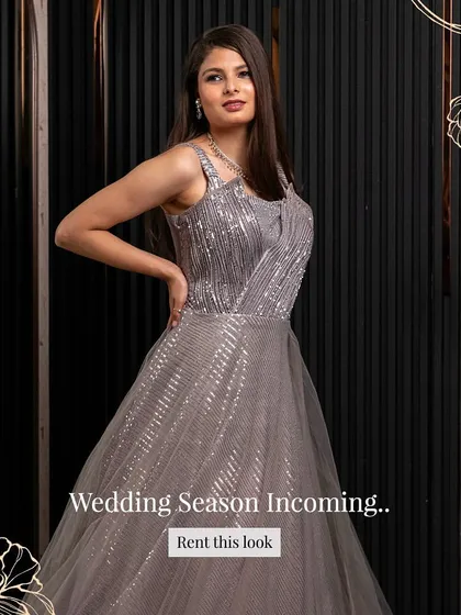 Wedding season is coming, so rent this look! This silver-grey gown is an elegant and affordable way to look your best.