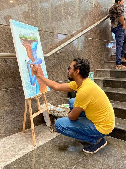 Participating in 'Ripples', an art event for a sustainable Bengaluru. Here I am working on my piece about the connection between the city and its water resources.
