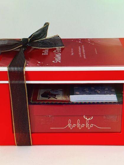 Our New Year and Christmas hamper, presented in a festive red box with a window. It's perfect for Secret Santa or as a sweet treat for loved ones.