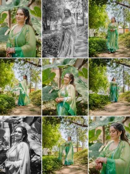 A collage of stunning bridal portraits from the mehndi day. The mix of color and black and white shots showcases the bride's beauty in different artistic styles.