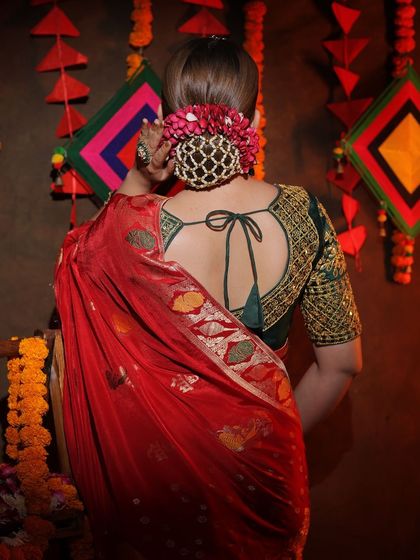 An entire Diwali-themed shoot featuring our red Banarasi saree. This series shows a complete concept, from decor to final look, providing rich inspiration for festive content.