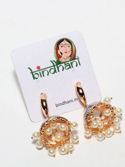 A mood for today: jhumki love. These rose gold half-hoop jhumkis are filled with pearls and have a delicate blue enamel finish, captured here on our signature branding card.