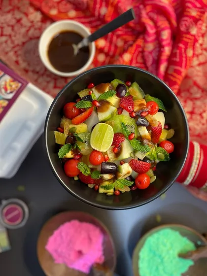 A colourful fruit chaat, perfect for Janmashtami or any fasting day. It’s a healthy, tangy, and sweet mix that instantly refreshes you.