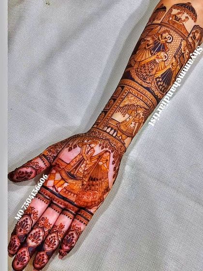 A single-arm view of a multi-scene bridal mehandi, perfect for showing the flow of the narrative design.