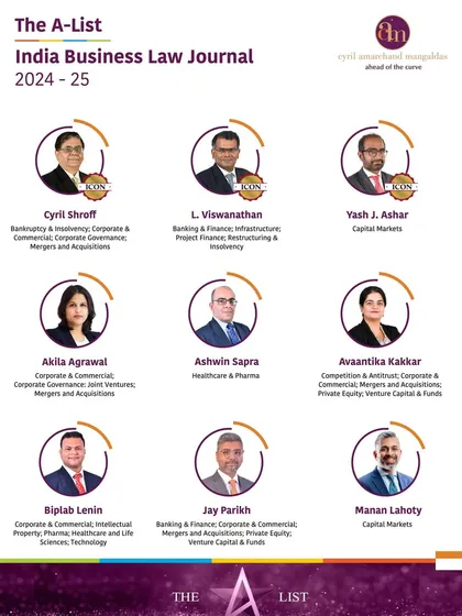 Our Managing Partner Cyril Shroff and Senior Partners L. Viswanathan and Yash J. Ashar have been recognized as 'Legal Icons' in the India Business Law Journal's 'The A-List' for 2024-25.