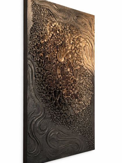 An angled view of "Self Discovery," showing its sculptural depth. I adore bringing hazy dreams to life, and this piece captures the charm of the unknown.