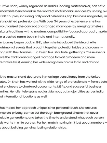 India.com featured my work, noting my PhD in Marriage Counseling and my role in arranging 12,000 marriages. The article explains my modern, compatibility-focused approach that has revolutionized traditional matchmaking for clients worldwide.