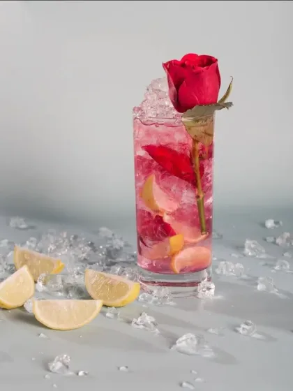 A toast to love and laughter with our beautiful Rose Day cocktail. This drink is infused with floral notes and garnished with a real rose.