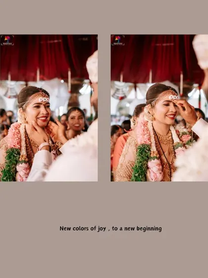 "New colors of joy, to a new beginning." A diptych capturing the bride's happy and emotional reactions during the ceremony rituals.