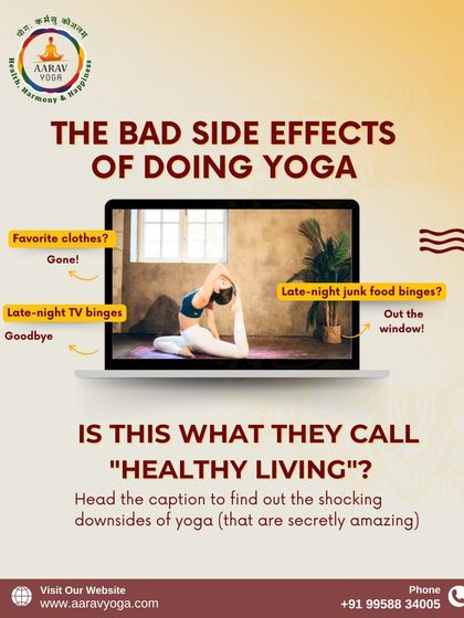 This fun, quirky graphic lists the "bad side effects" of yoga, like losing a lazy lifestyle and gaining better sleep, to show how the practice positively transforms your habits and mindset.