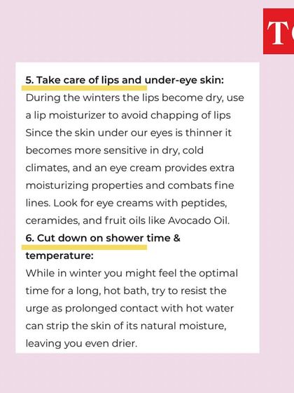 Continuing the discussion with the Times of India, I emphasized the importance of protecting delicate areas. The skin on the lips and under the eyes is thinner and requires extra care with moisturizers and eye creams containing peptides and ceramides during winter.