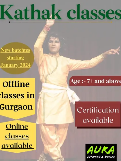 Explore the grace of traditional dance with our Kathak classes. This poster provides all the details for our certified Kathak lessons, which are available for children aged 7 and up. We offer both offline classes in Gurgaon and online sessions to suit your needs.